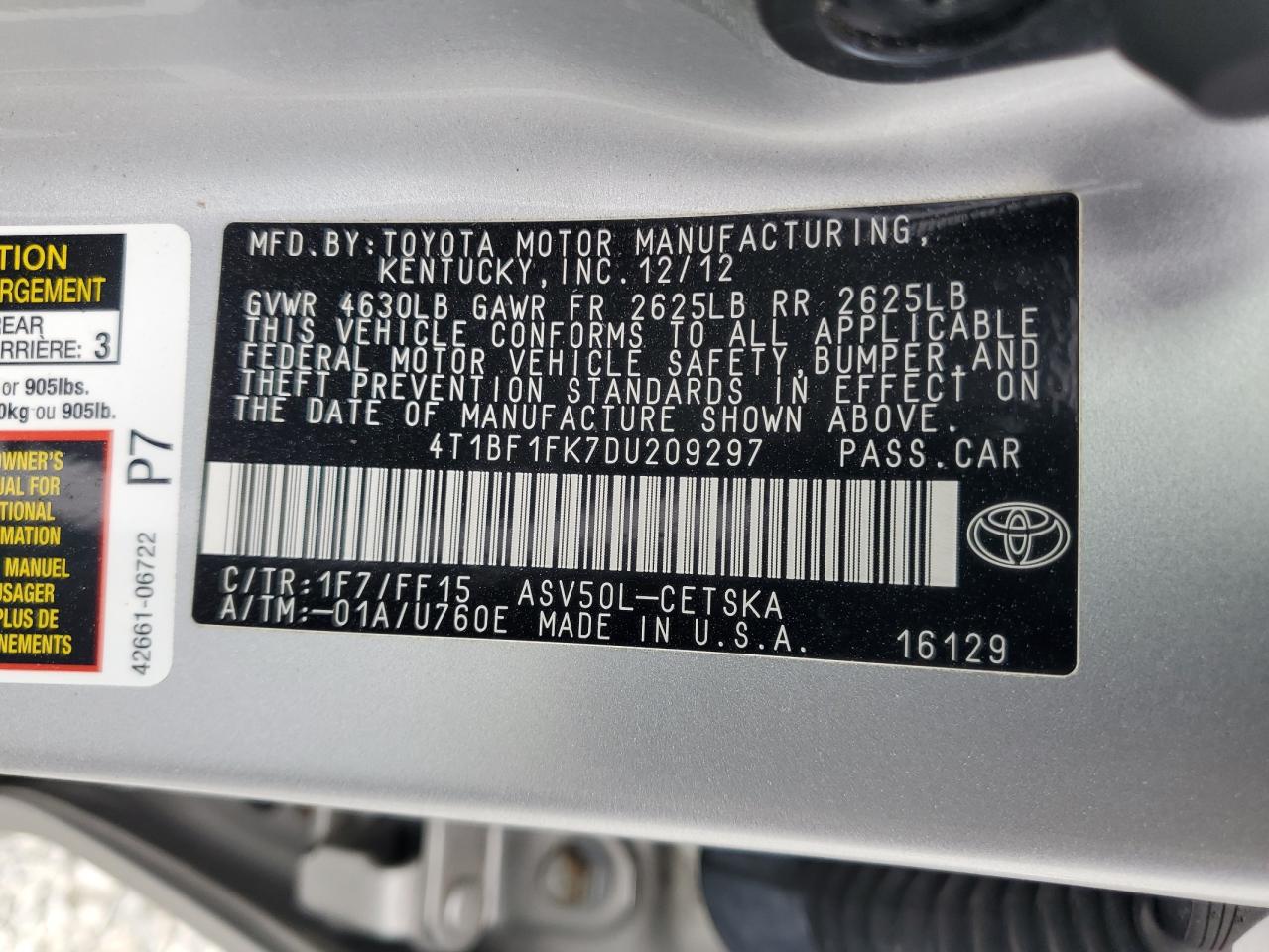 4T1BF1FK7DU209297 2013 Toyota Camry L