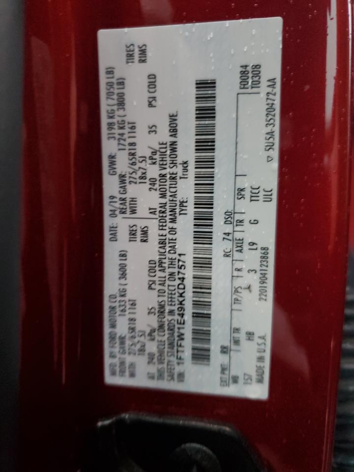 1FTFW1E49KKD47571 2019 Ford F150 Supercrew