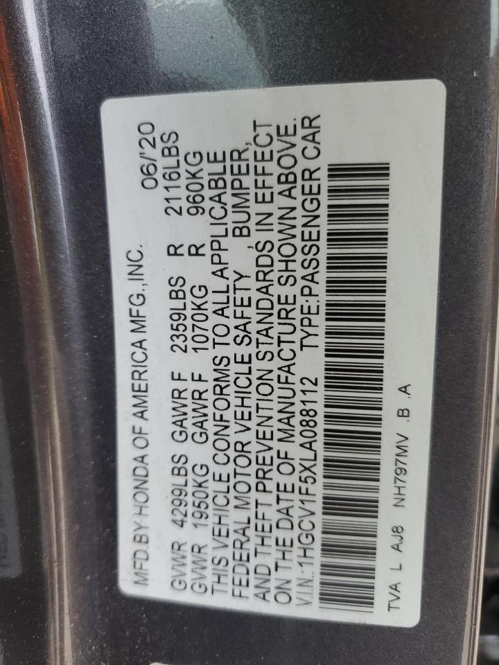 1HGCV1F5XLA088112 2020 Honda Accord Exl