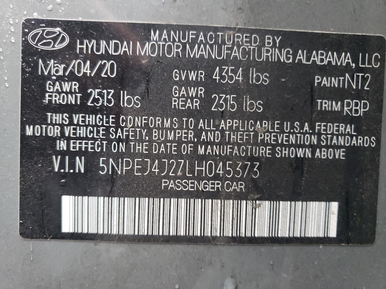 2020 Hyundai Sonata Sel Plus VIN: 5NPEJ4J27LH045373 Lot: 78105644