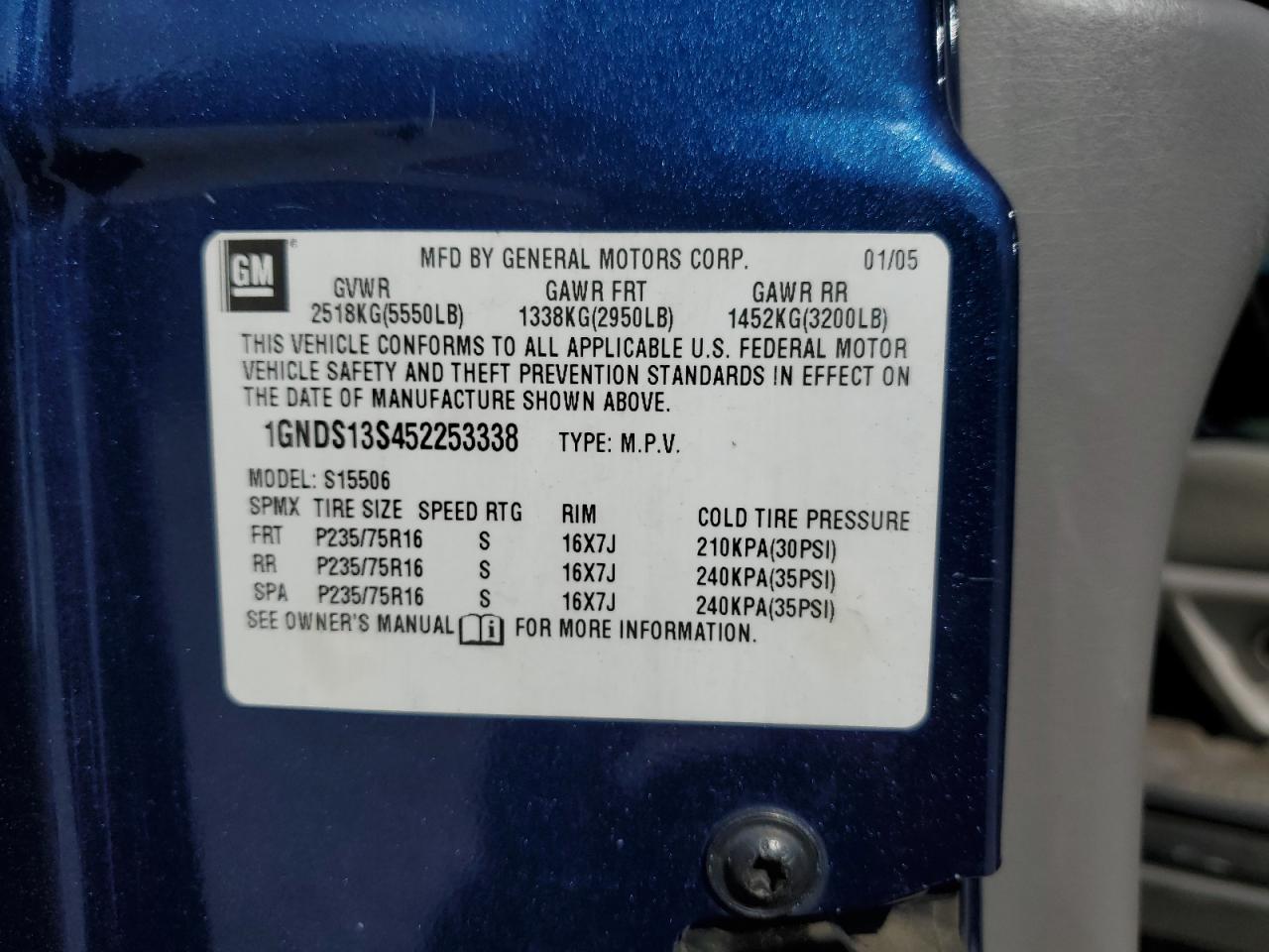 2005 Chevrolet Trailblazer Ls VIN: 1GNDS13S452253338 Lot: 72470504