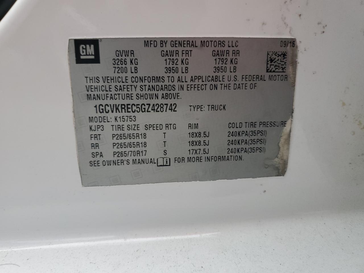 2016 Chevrolet Silverado K1500 Lt VIN: 1GCVKREC5GZ428742 Lot: 78868104
