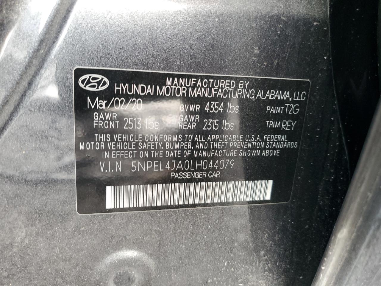 2020 Hyundai Sonata Sel VIN: 5NPEL4JA0LH044079 Lot: 76016884