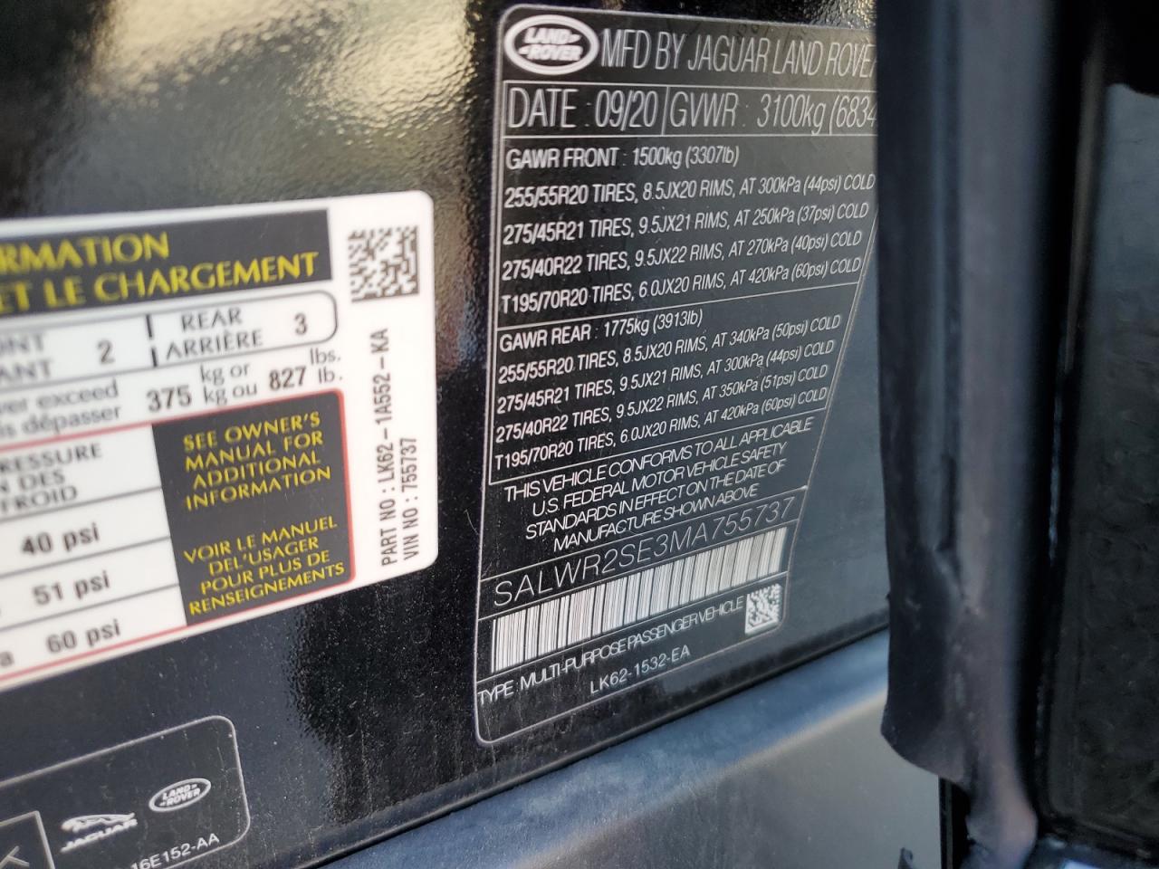 2021 Land Rover Range Rover Sport Hse Dynamic VIN: SALWR2SE3MA755737 Lot: 73648274