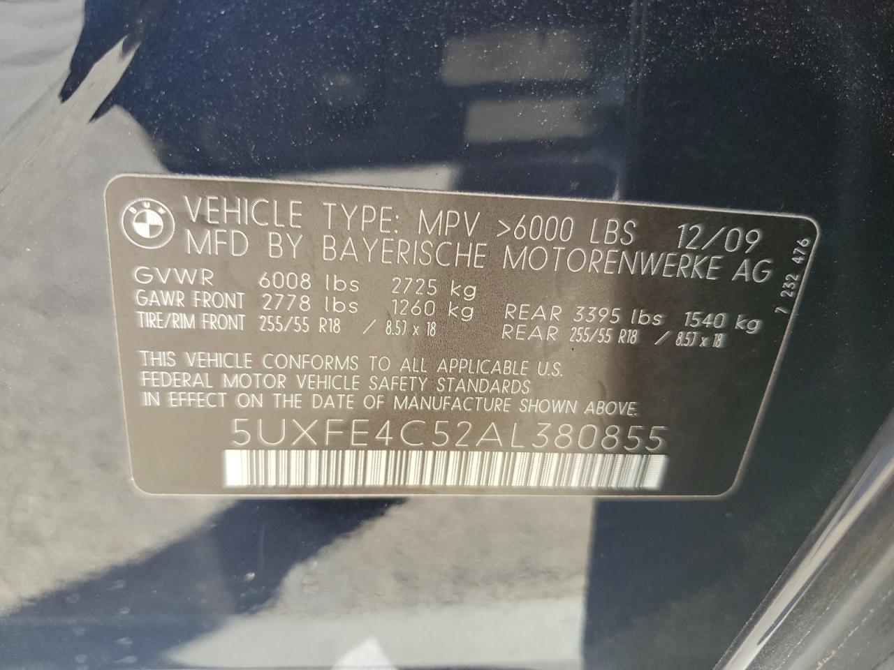 5UXFE4C52AL380855 2010 BMW X5 xDrive30I