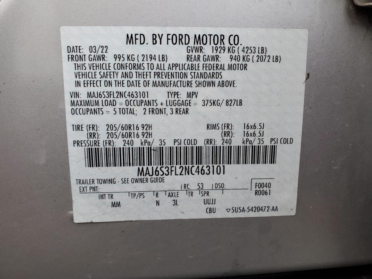 2022 Ford Ecosport S VIN: MAJ6S3FL2NC463101 Lot: 76846414