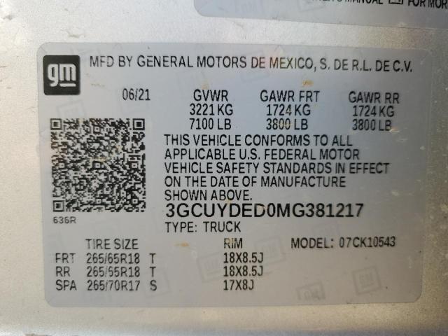 3GCUYDED0MG381217 Chevrolet All Models SILVERADO 12