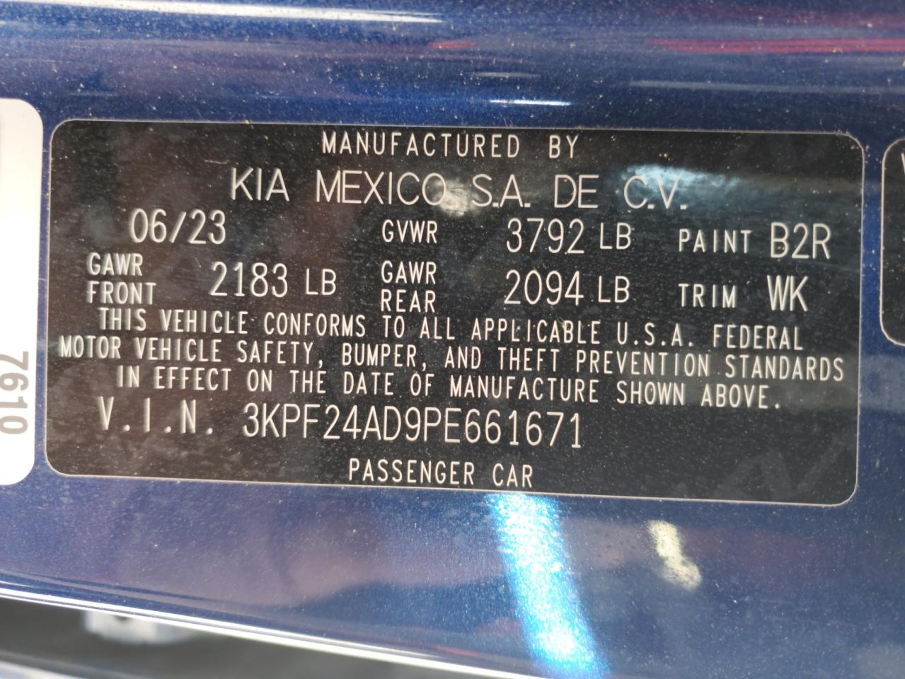 2023 Kia Forte Lx VIN: 3KPF24AD9PE661671 Lot: 78152394