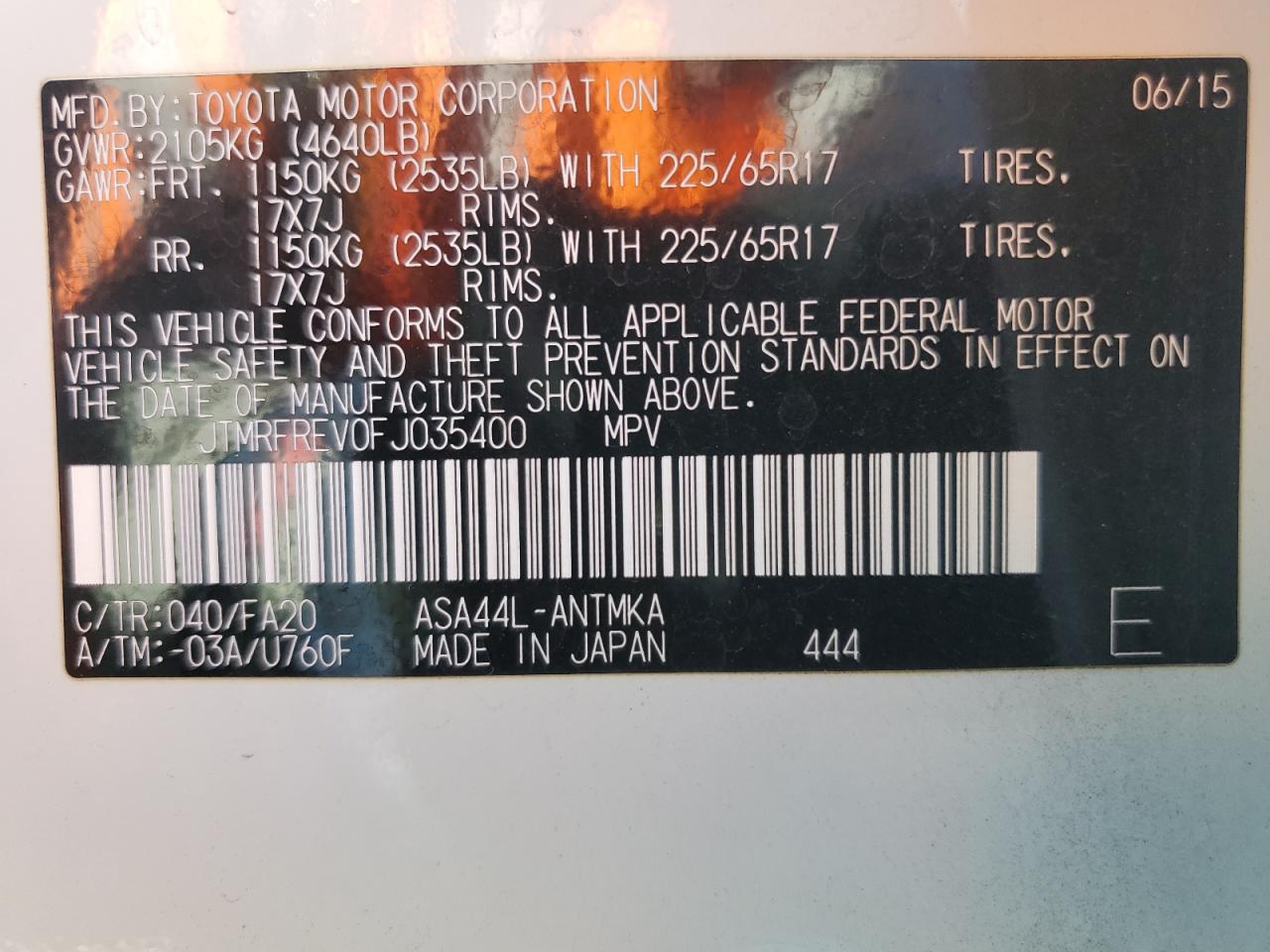 JTMRFREV0FJ035400 2015 Toyota Rav4 Xle