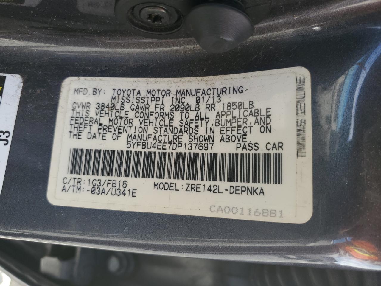 VIN 5YFBU4EE7DP137697 2013 TOYOTA COROLLA no.12