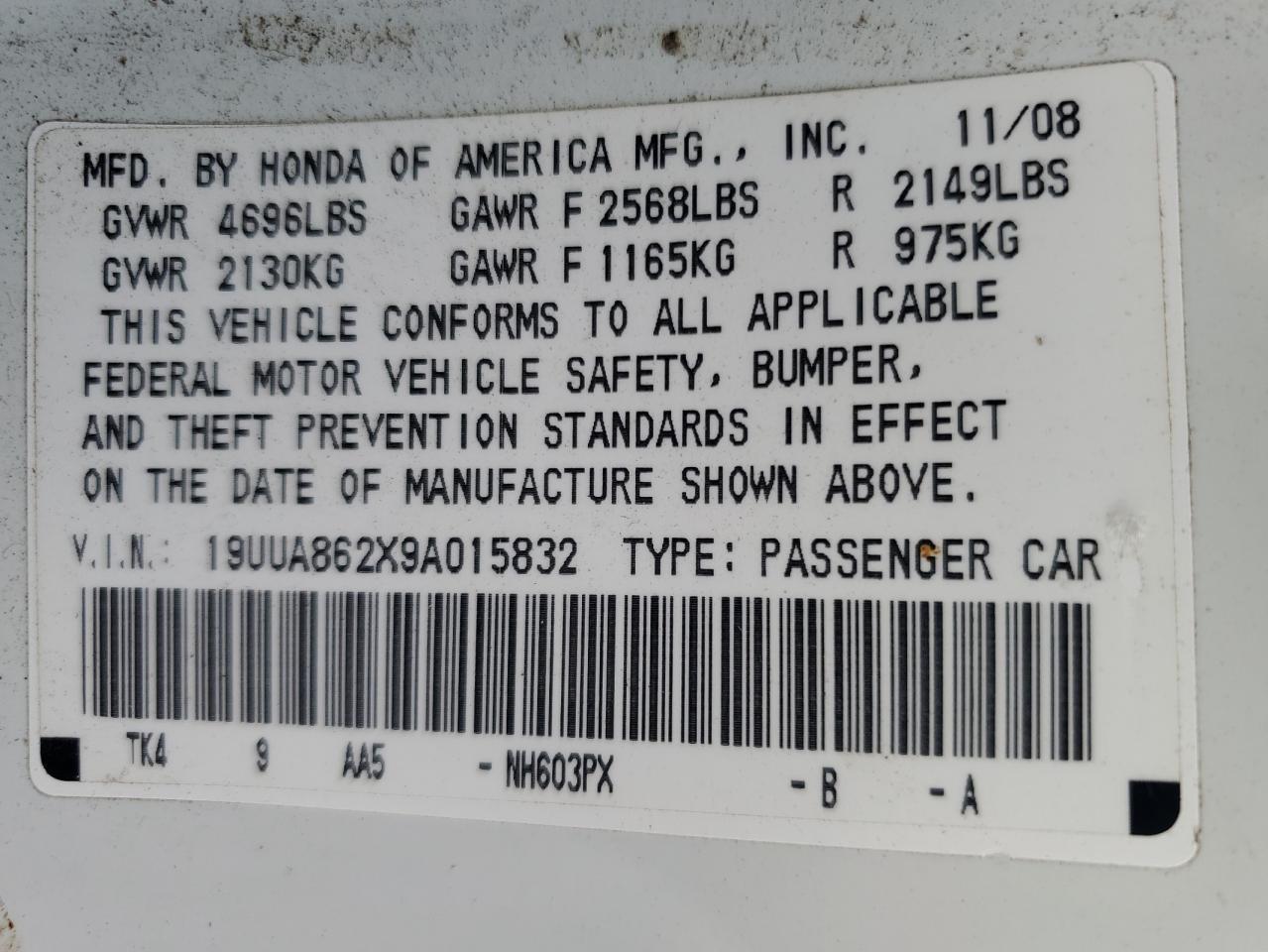 2009 Acura Tl VIN: 19UUA862X9A015832 Lot: 77395444