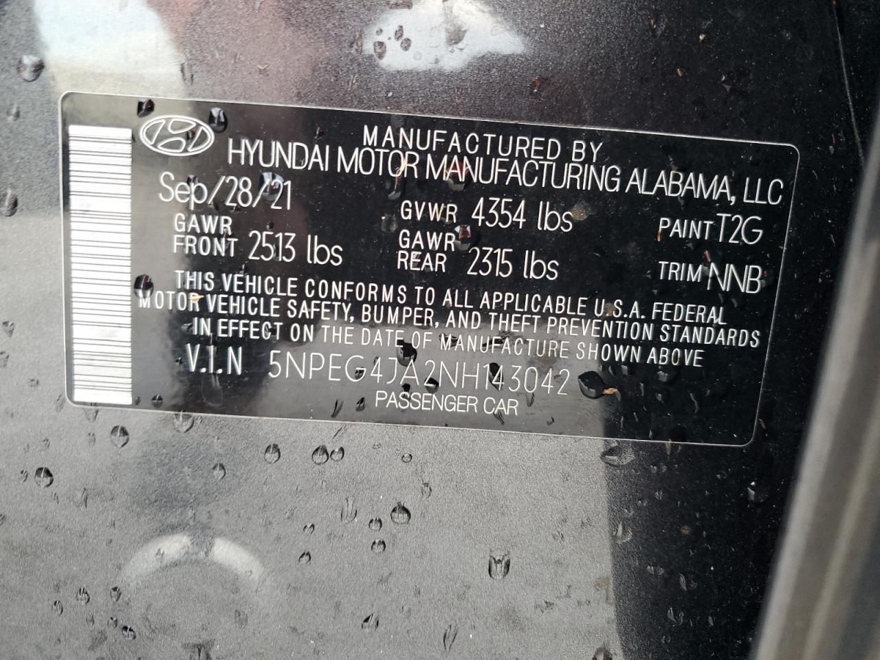 5NPEG4JA2NH143042 2022 Hyundai Sonata Se