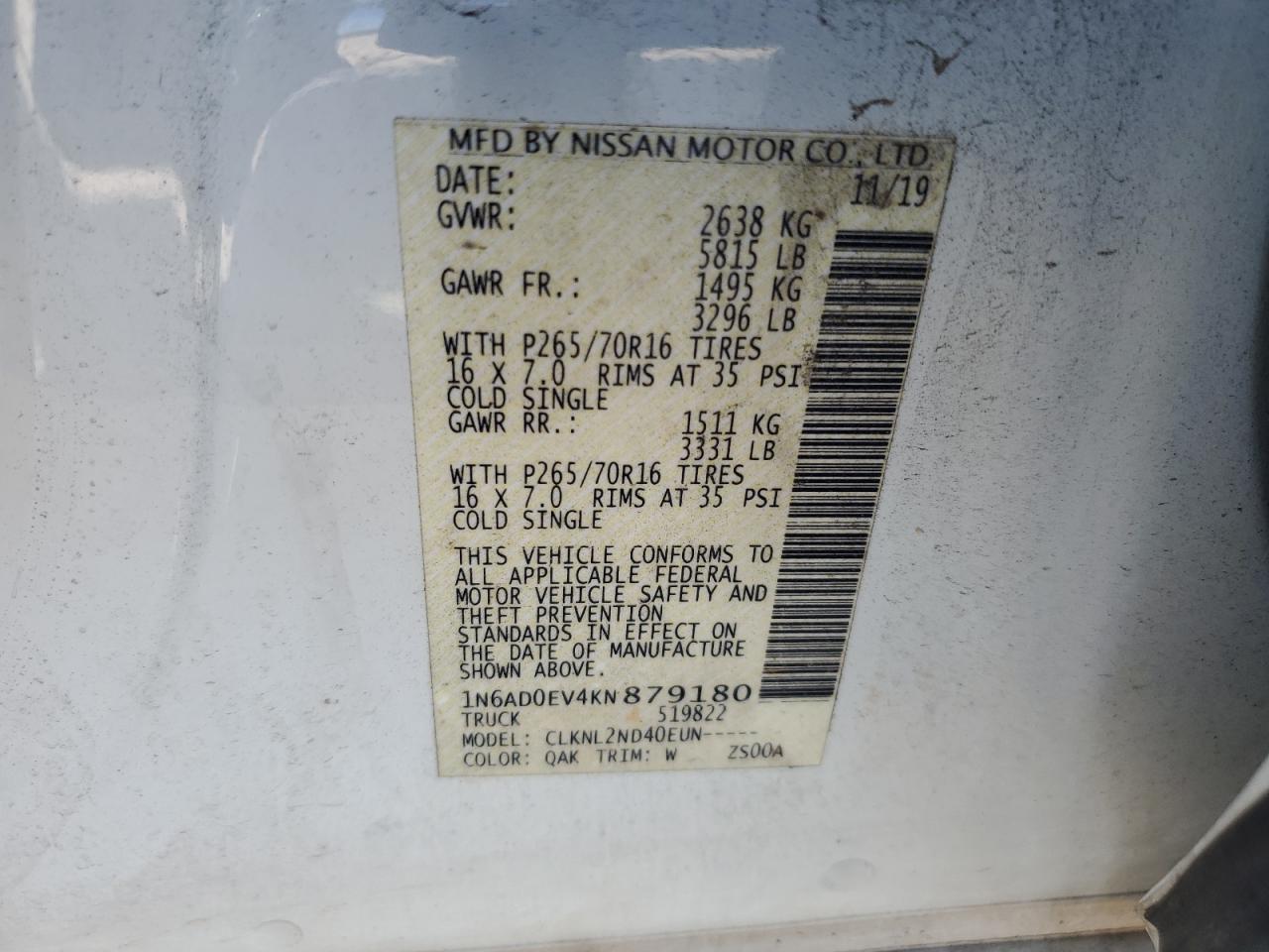 VIN 1N6AD0EV4KN879180 2019 NISSAN FRONTIER no.12