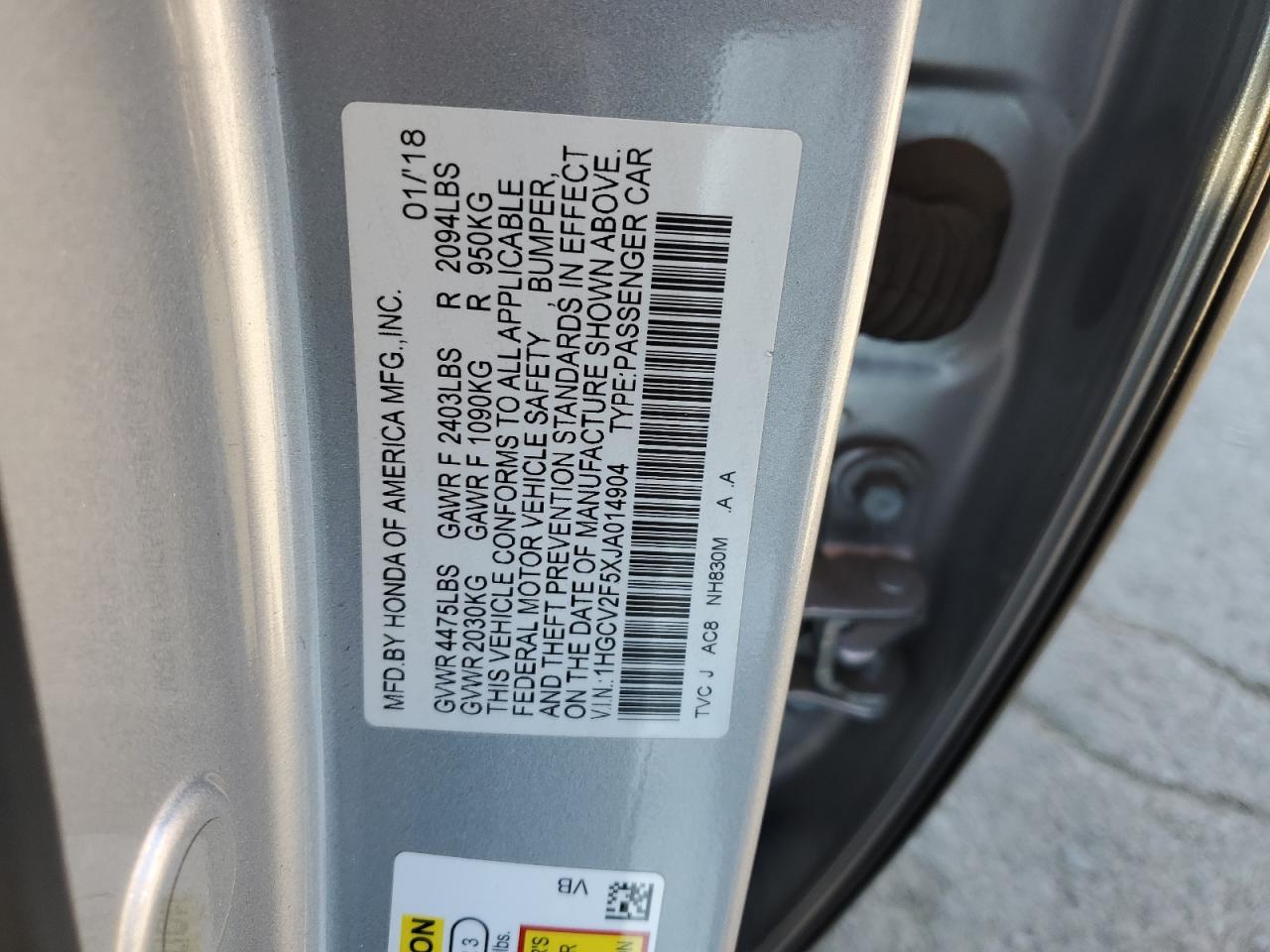 VIN 1HGCV2F5XJA014904 2018 HONDA ACCORD no.12