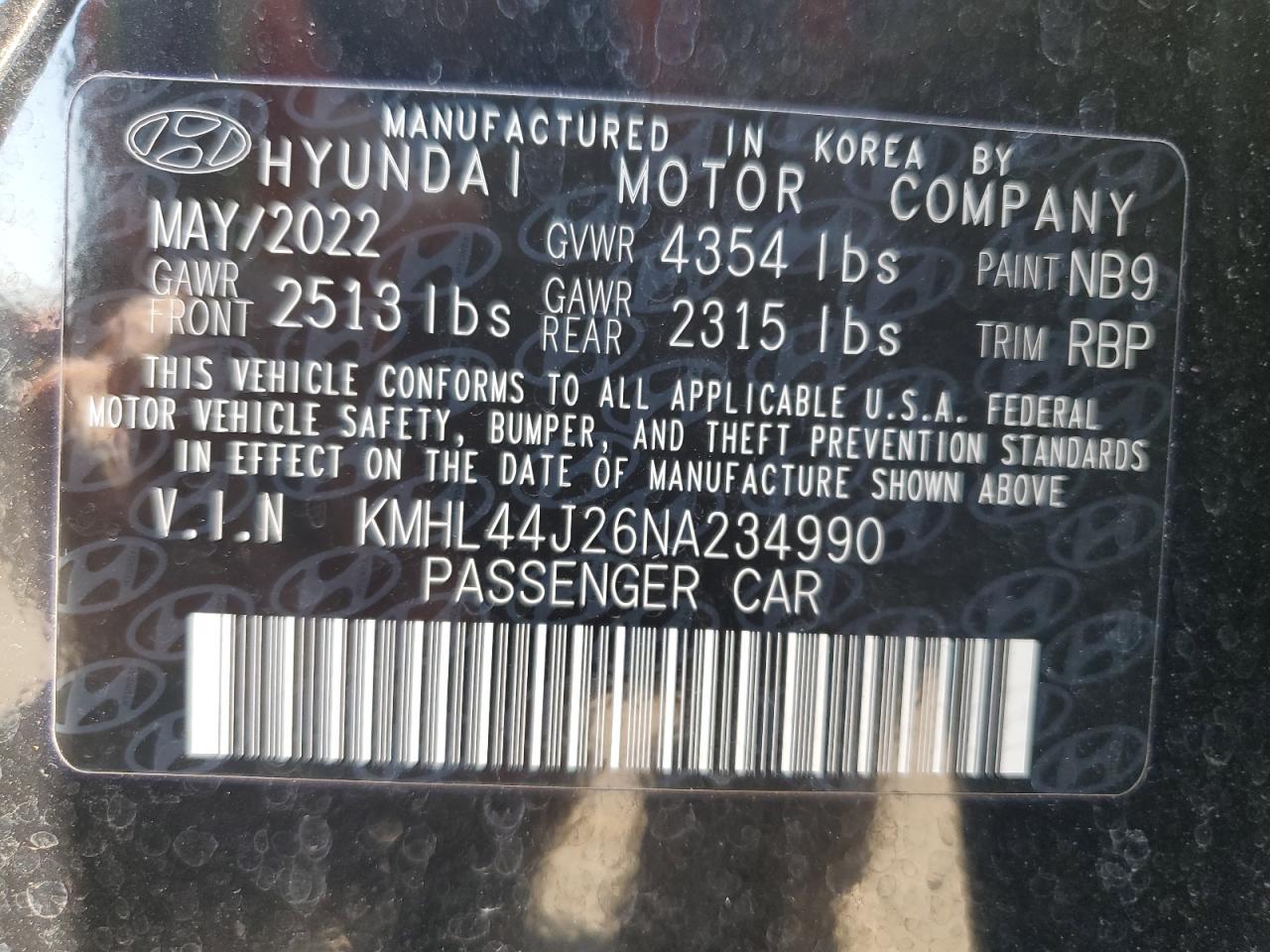 2022 Hyundai Sonata Sel Plus VIN: KMHL44J26NA234990 Lot: 74742694