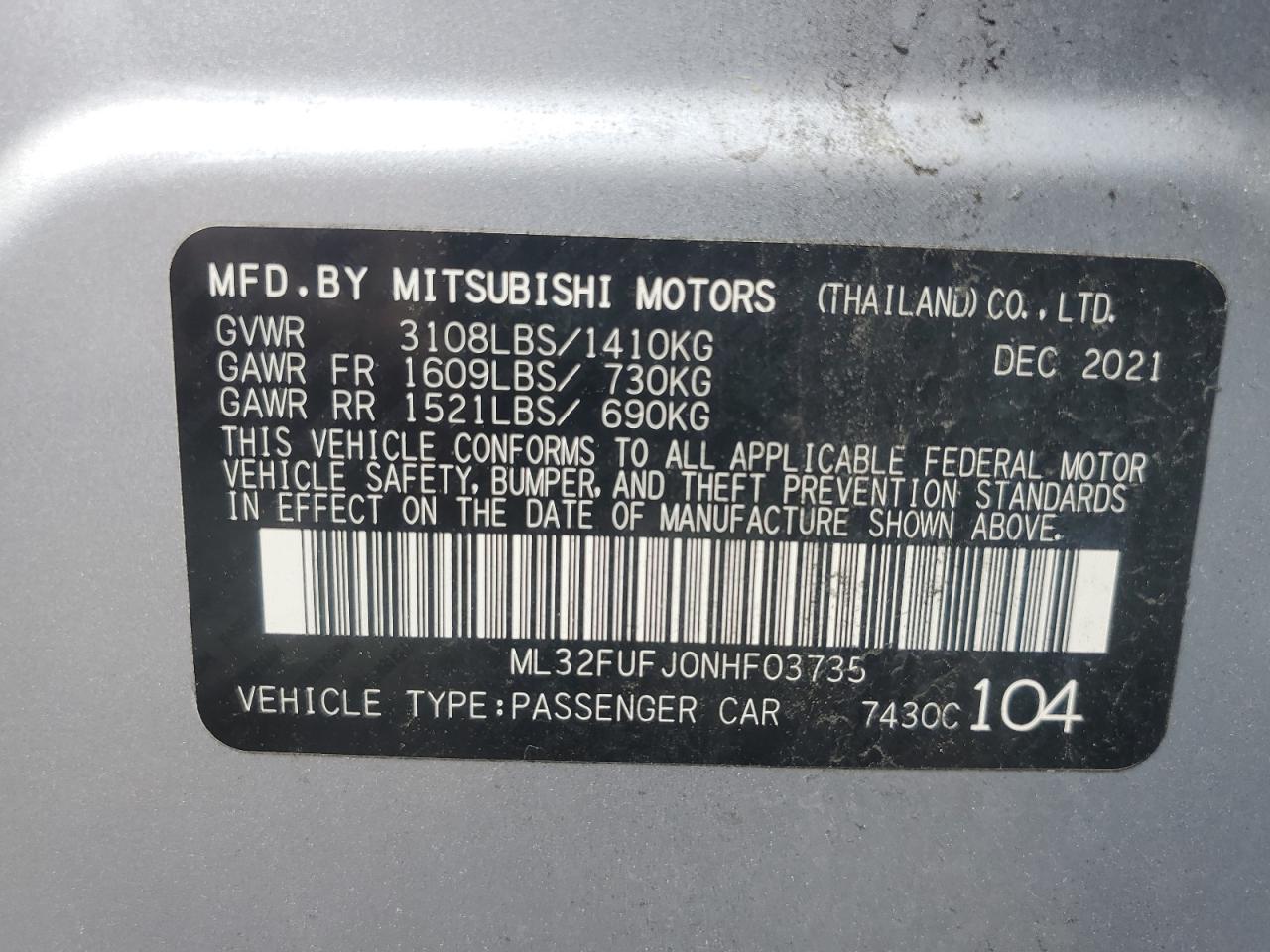 ML32FUFJ0NHF03735 2022 Mitsubishi Mirage G4 Es