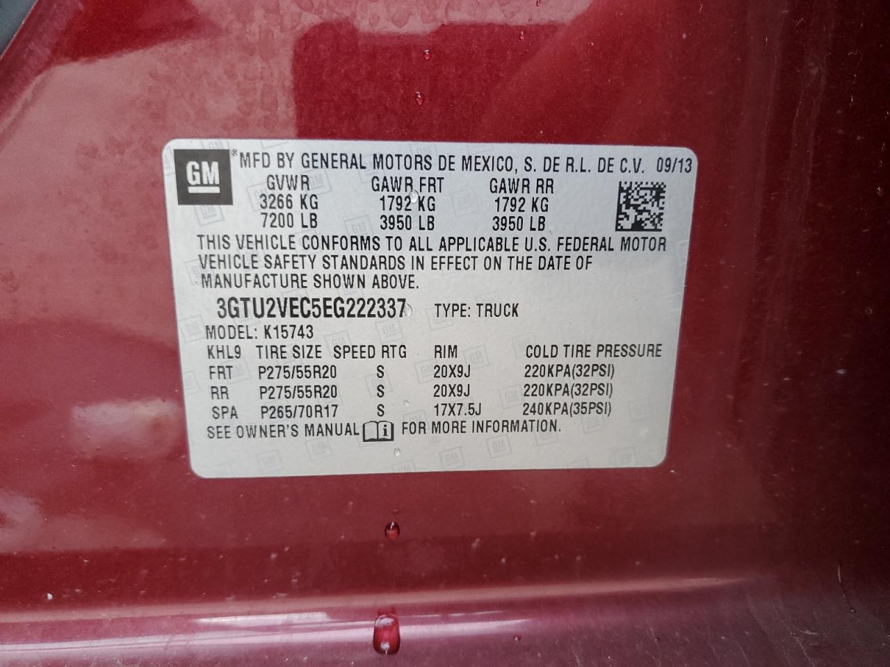 3GTU2VEC5EG222337 2014 GMC Sierra K1500 Slt