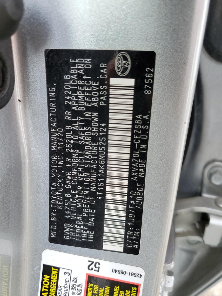 4T1G11AK6MU525124 2021 TOYOTA CAMRY - Image 12