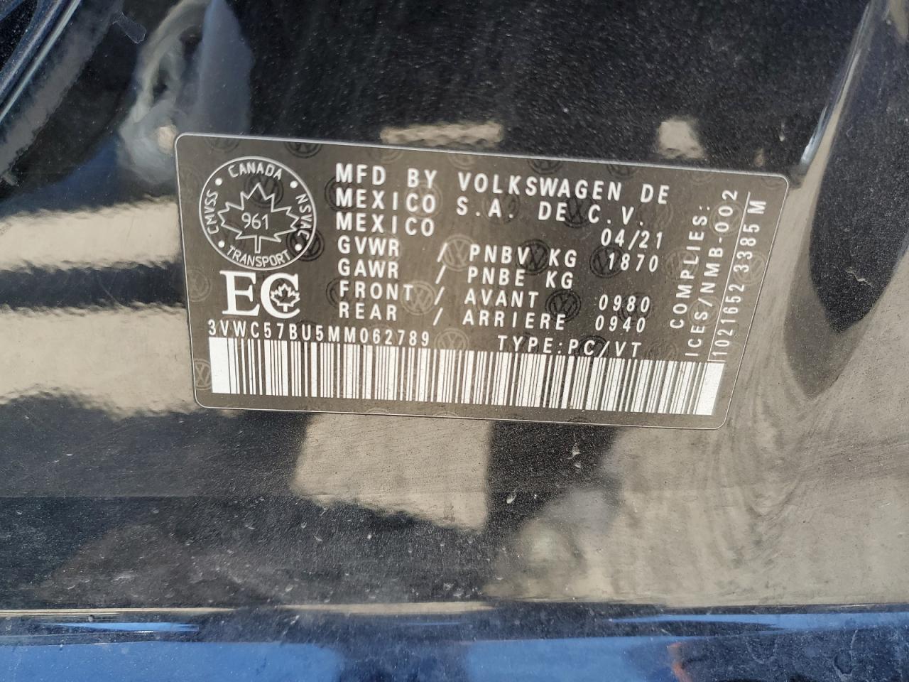 2021 Volkswagen Jetta S VIN: 3VWC57BU5MM062789 Lot: 73146774