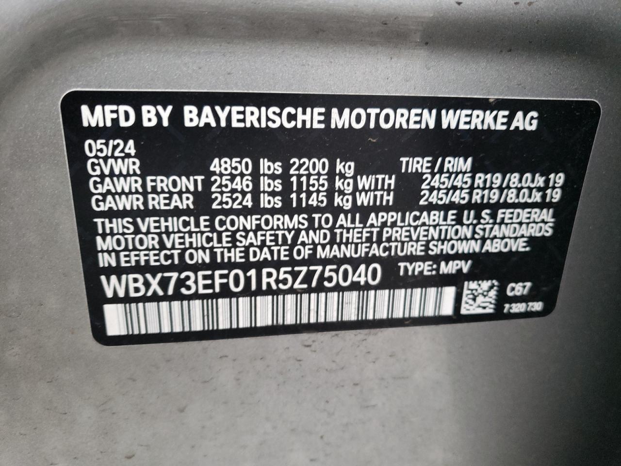 2024 BMW X1 xDrive28I VIN: WBX73EF01R5Z75040 Lot: 78545404