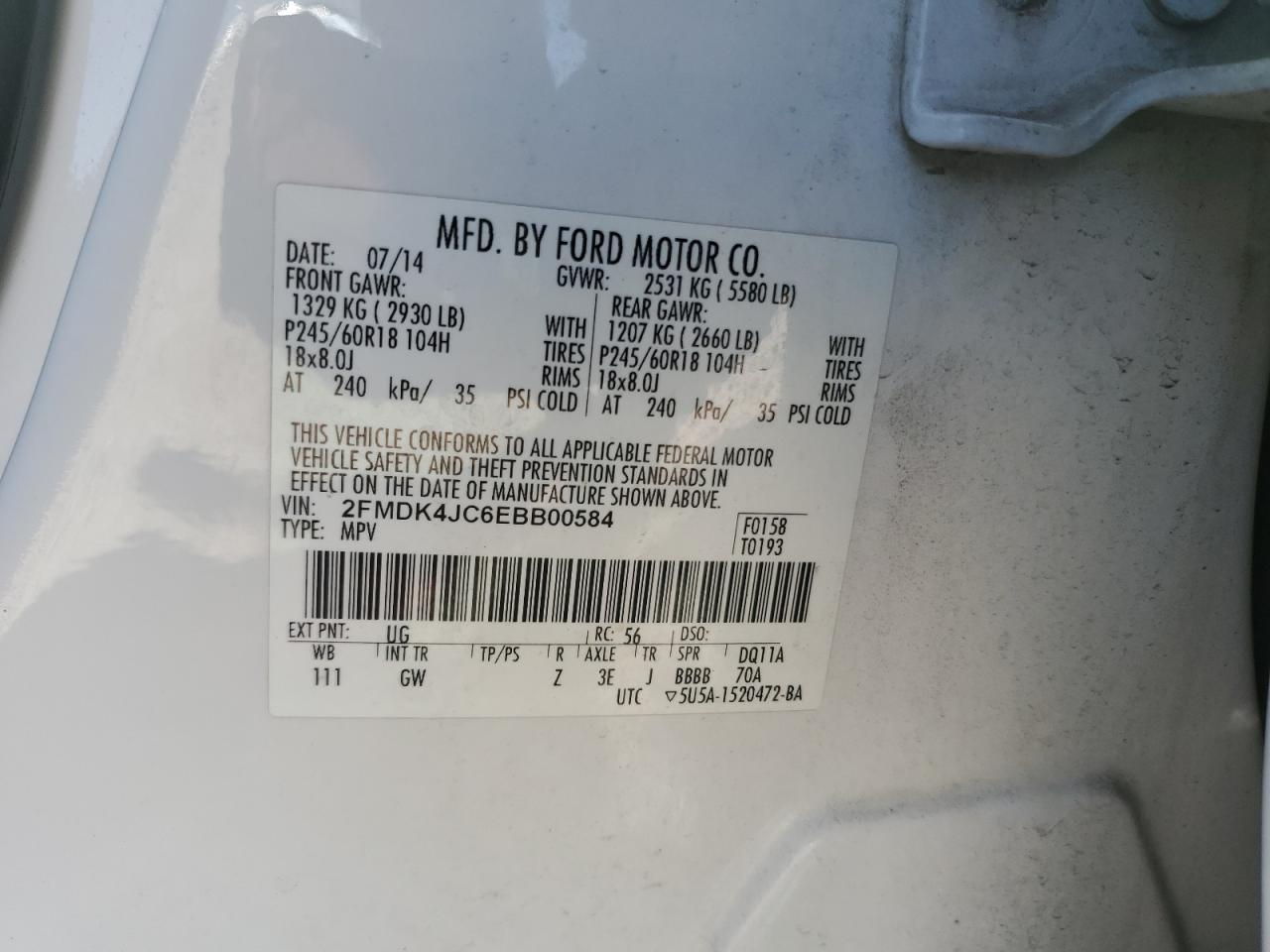 2FMDK4JC6EBB00584 2014 Ford Edge Sel