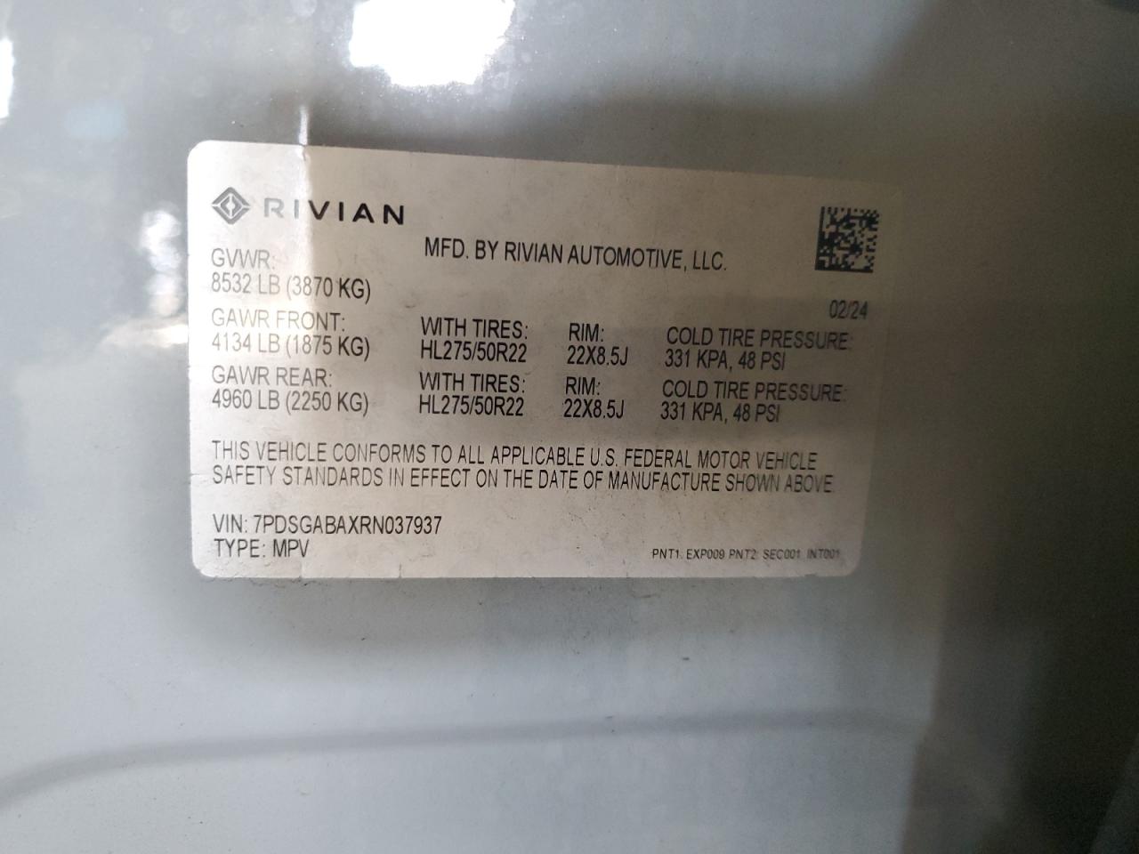 2024 Rivian R1S Adventure VIN: 7PDSGABAXRN037937 Lot: 76467184