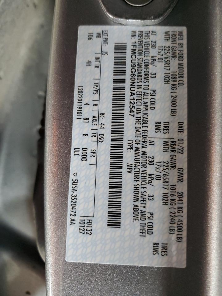 1FMCU9G60NUA12547 2022 Ford Escape Se