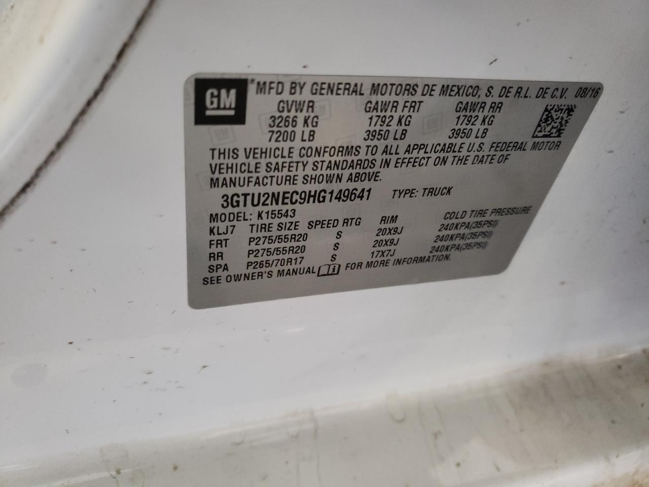 3GTU2NEC9HG149641 2017 GMC Sierra K1500 Slt