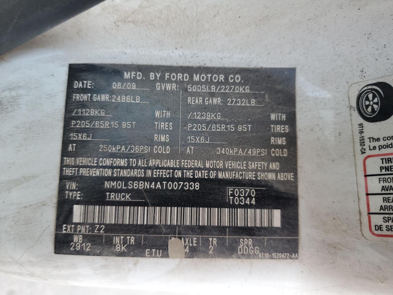 2010 Ford Transit Connect Xlt VIN: NM0LS6BN4AT007338 Lot: 43336505
