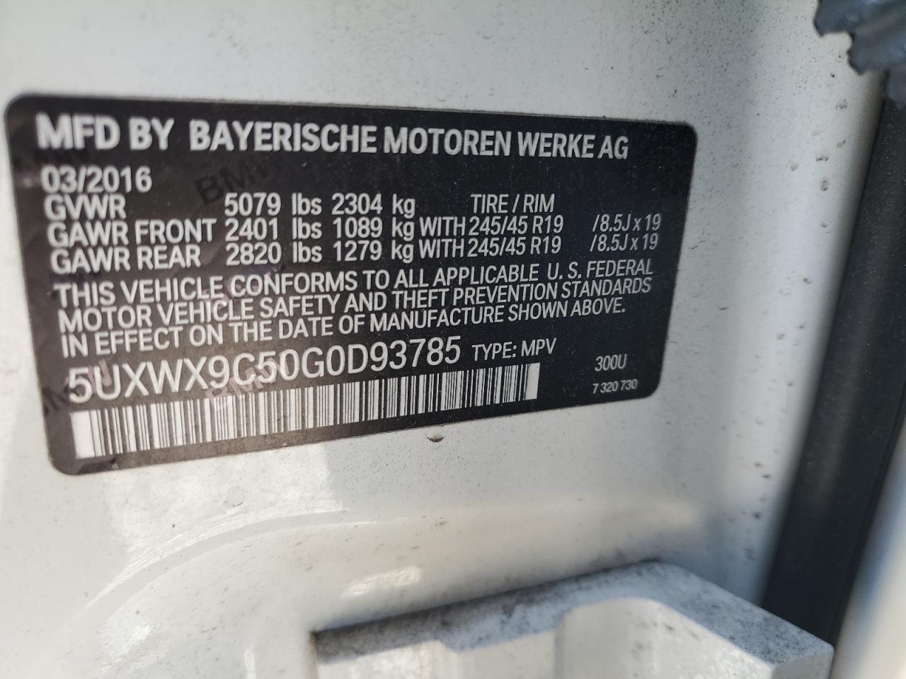 5UXWX9C50G0D93785 2016 BMW X3 xDrive28I