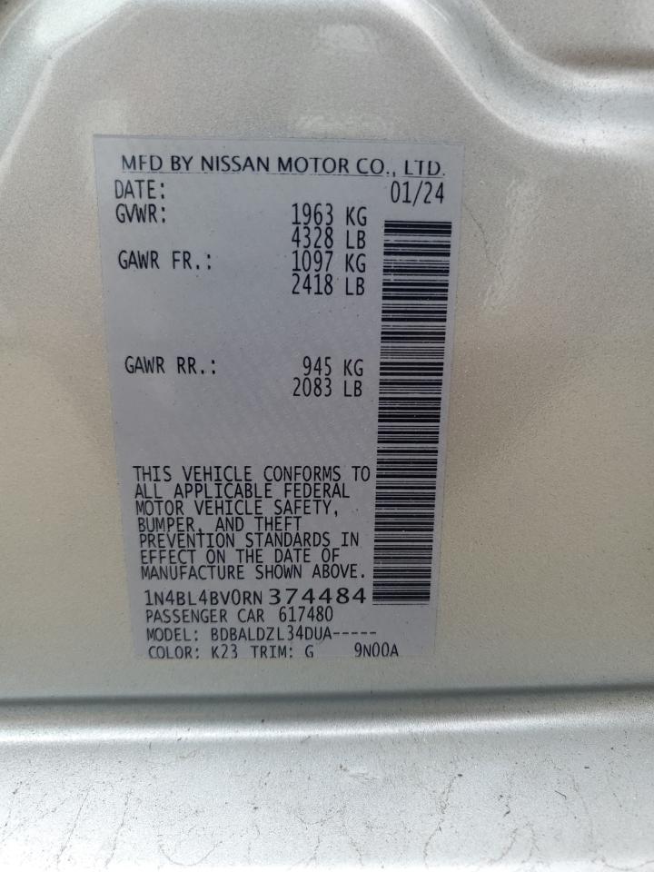 2024 Nissan Altima S VIN: 1N4BL4BV0RN374484 Lot: 74716984