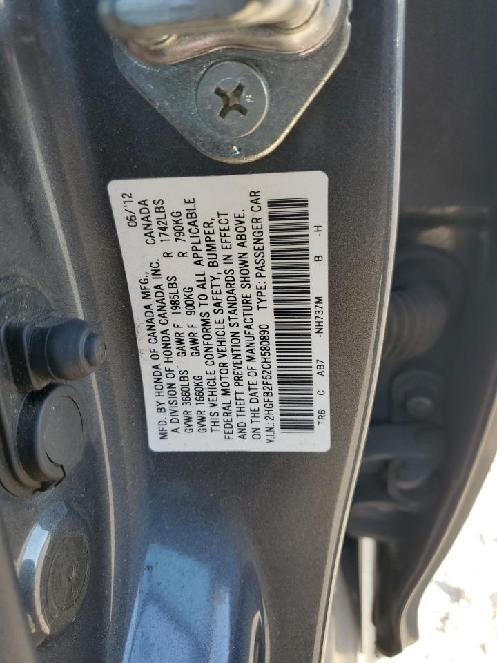 2HGFB2F52CH580890 2012 Honda Civic Lx