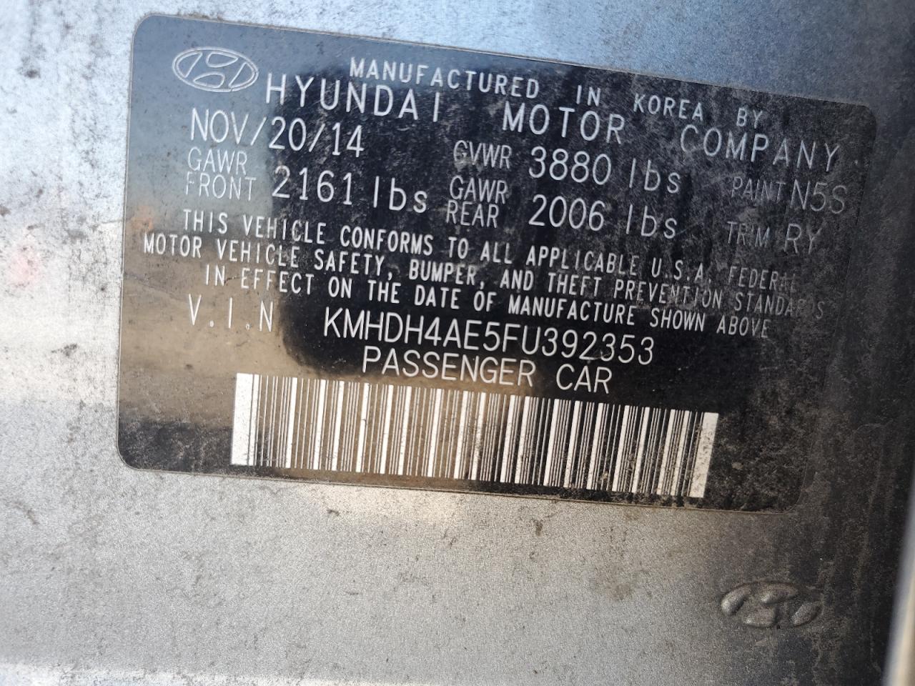 KMHDH4AE5FU392353 2015 Hyundai Elantra Se