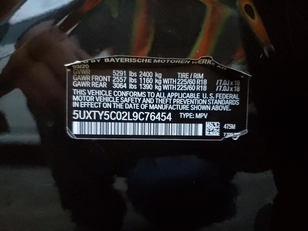 2020 BMW X3 xDrive30I VIN: 5UXTY5C02L9C76454 Lot: 78021834