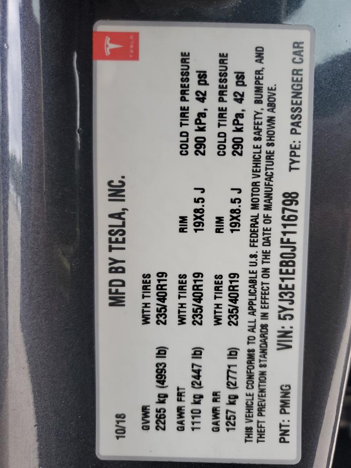 5YJ3E1EB0JF116798 2018 Tesla Model 3