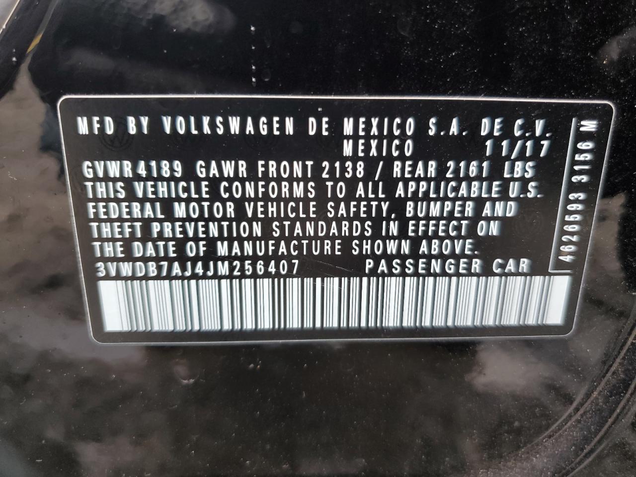 3VWDB7AJ4JM256407 2018 Volkswagen Jetta Se