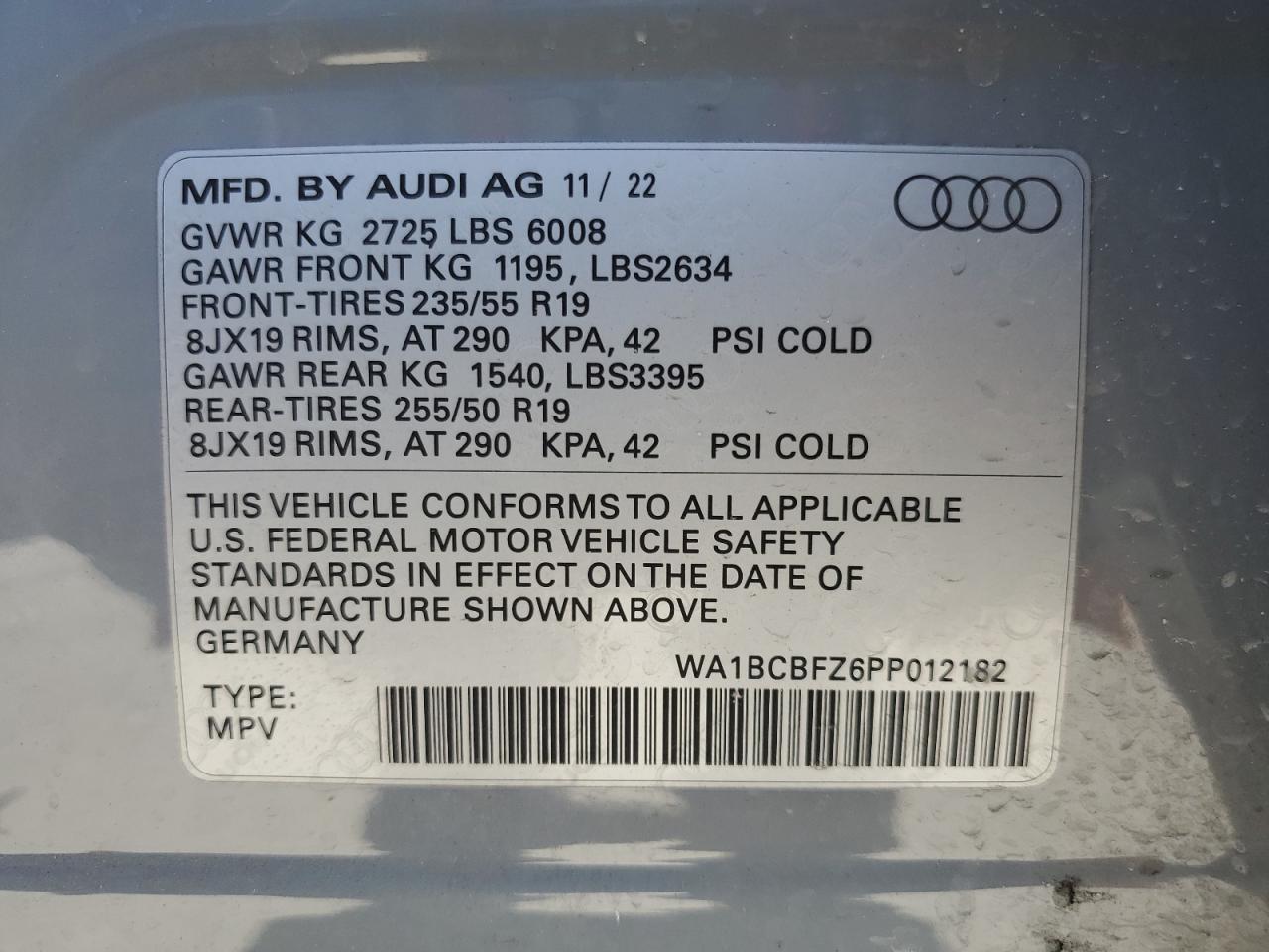 WA1BCBFZ6PP012182 2023 Audi Q4 E-Tron Premium Plus