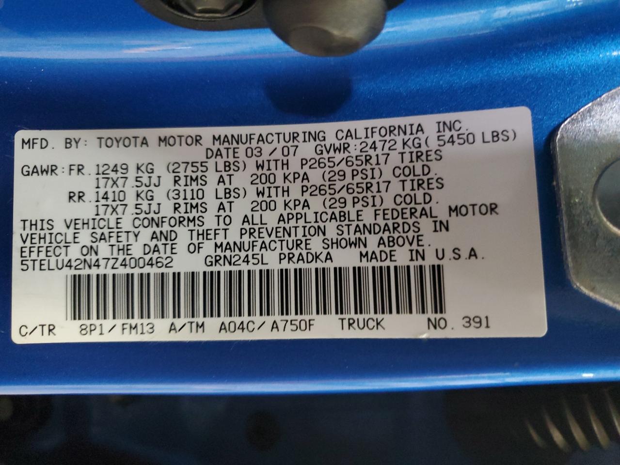 5TELU42N47Z400462 2007 Toyota Tacoma Double Cab