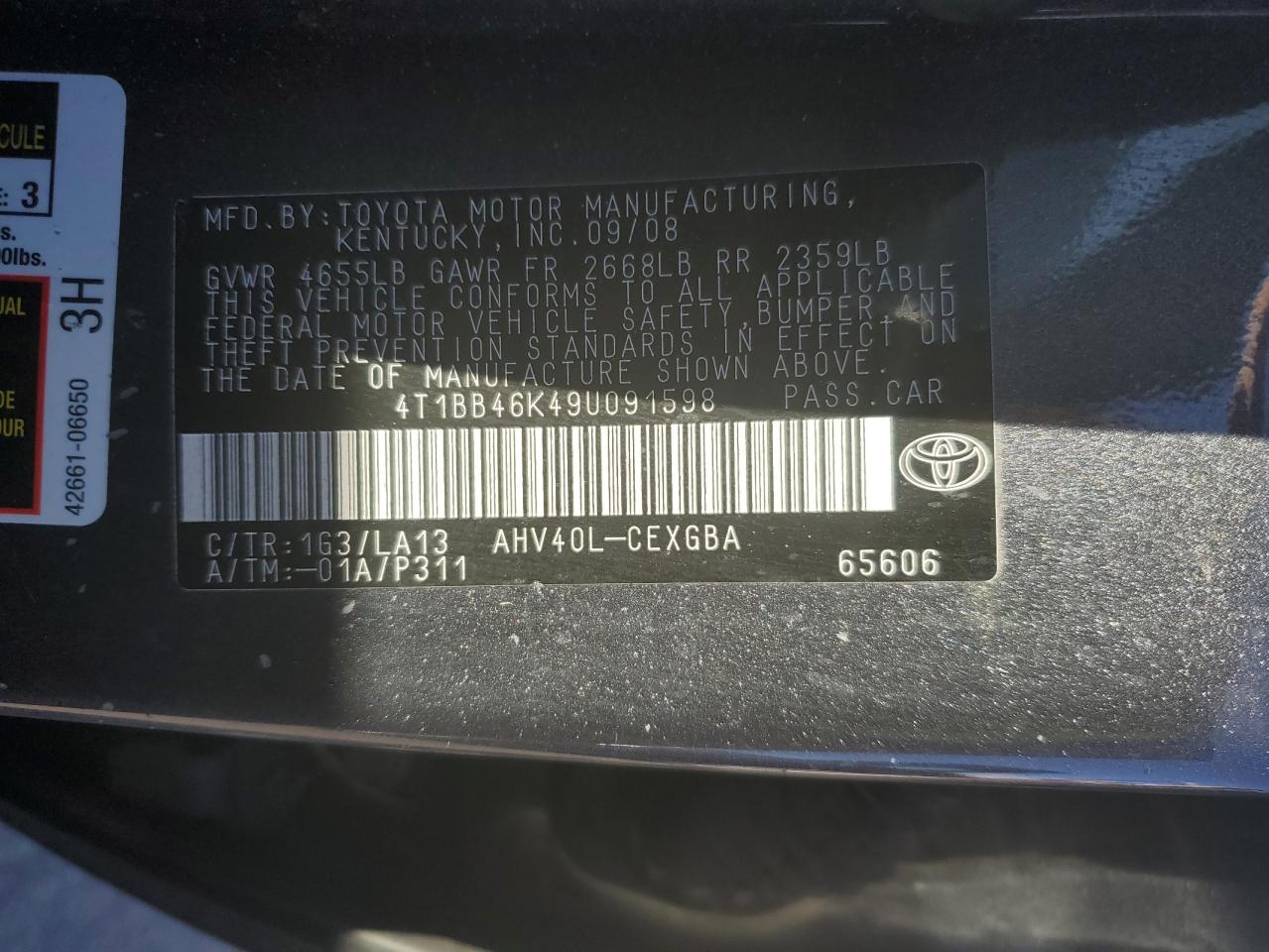 4T1BB46K49U091598 2009 Toyota Camry Hybrid