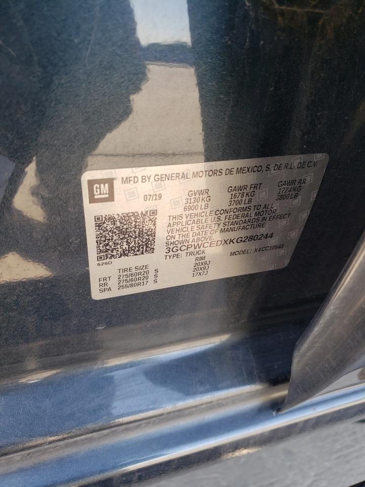 2019 Chevrolet Silverado C1500 Lt VIN: 3GCPWCEDXKG280244 Lot: 75984634