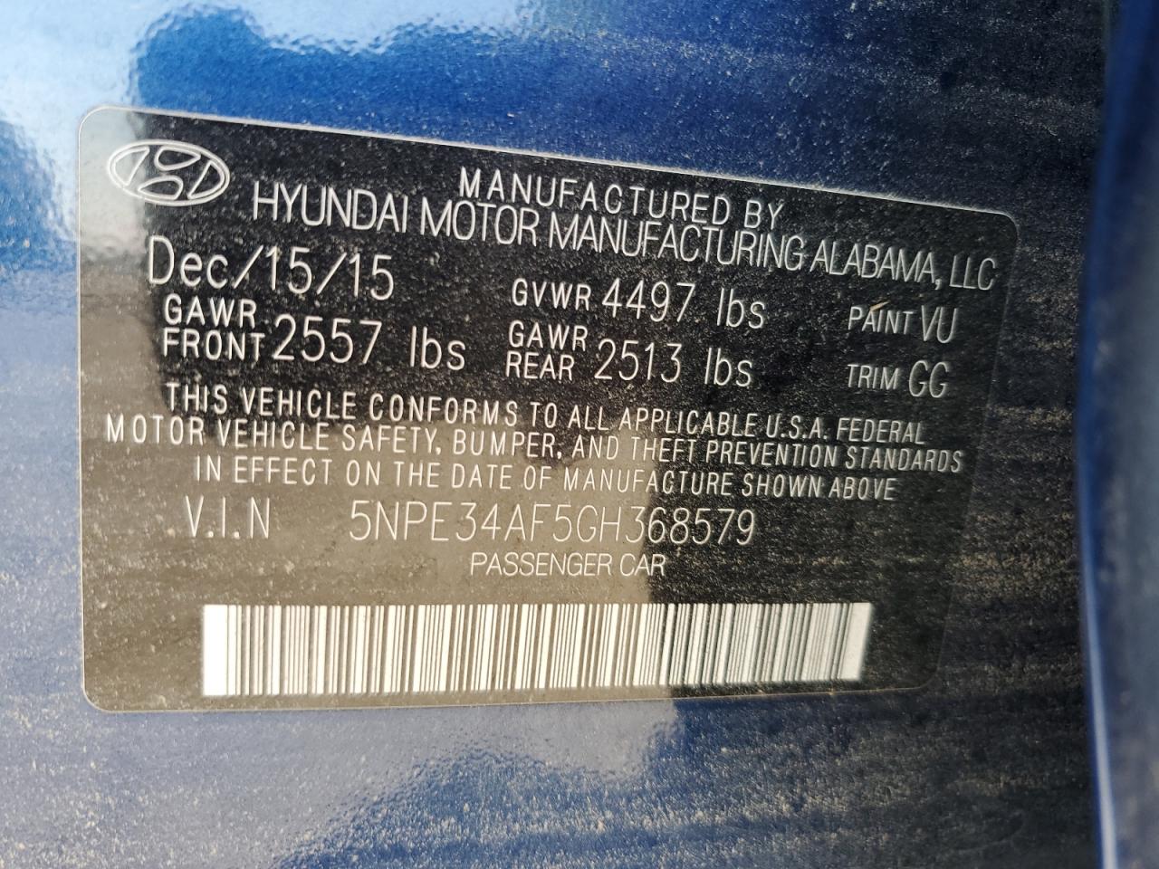 5NPE34AF5GH368579 2016 Hyundai Sonata Sport