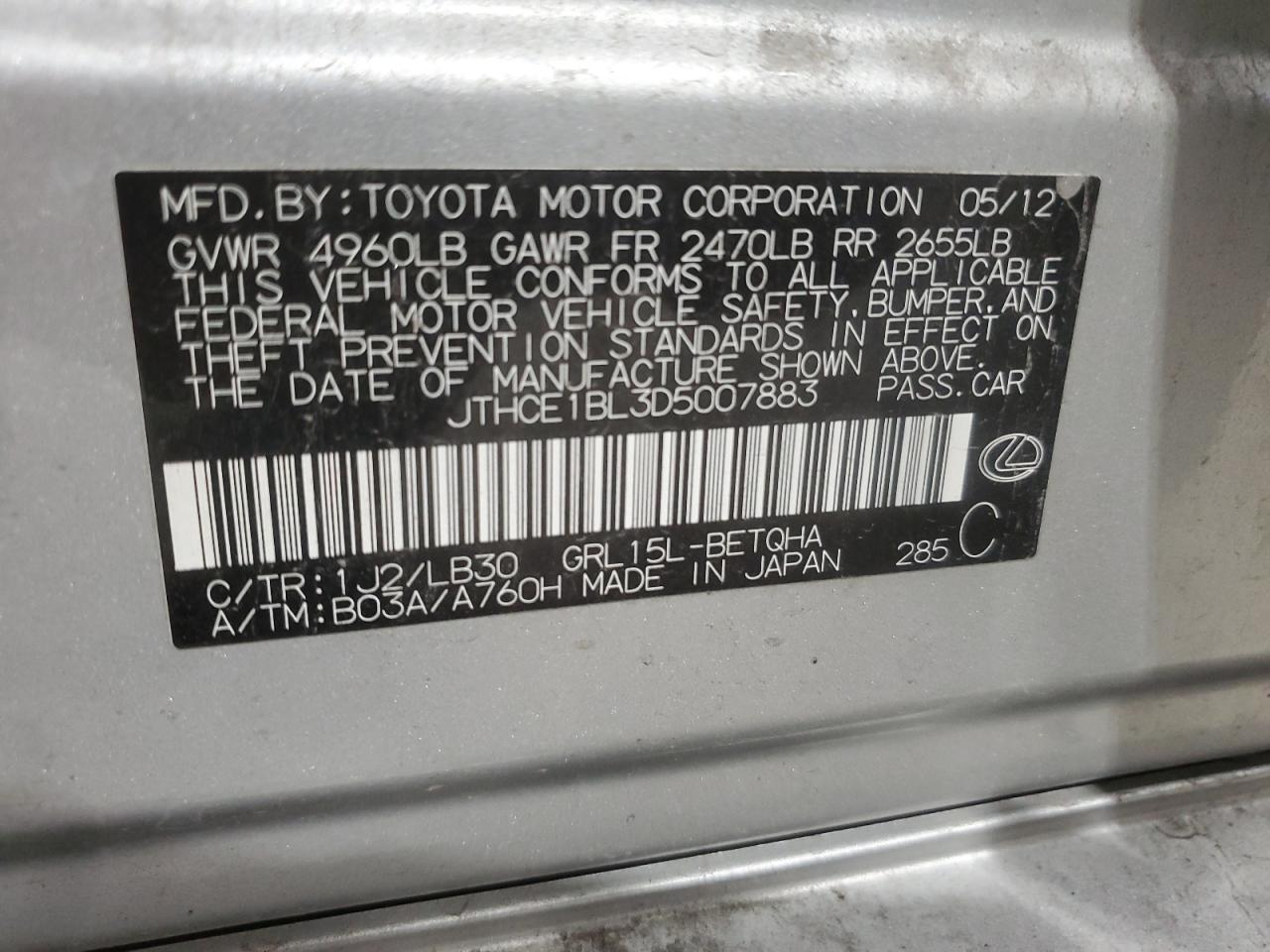 JTHCE1BL3D5007883 2013 Lexus Gs 350