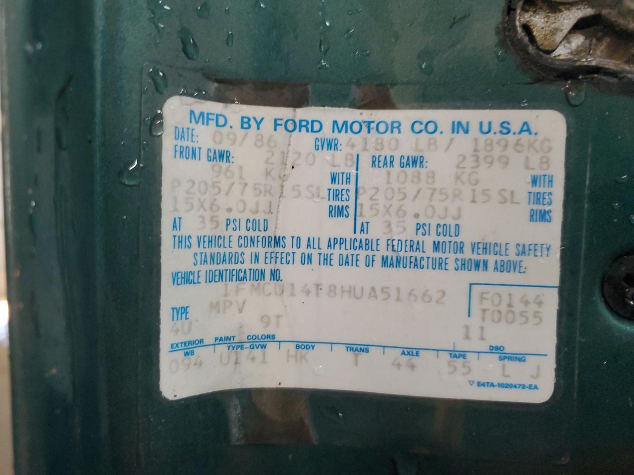 1FMCU14T8HUA51662 1987 Ford Bronco Ii