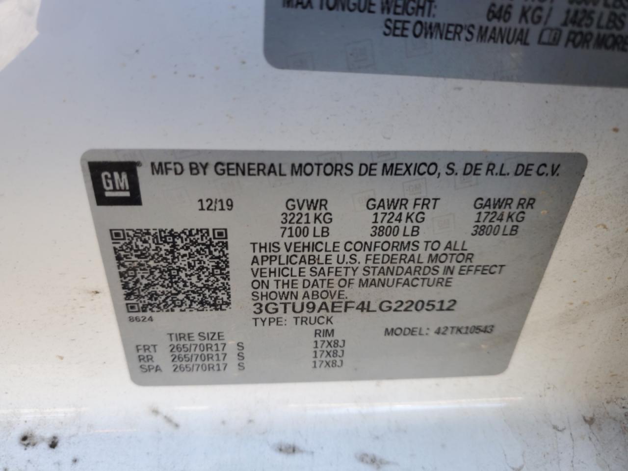 2020 GMC Sierra K1500 VIN: 3GTU9AEF4LG220512 Lot: 75192454