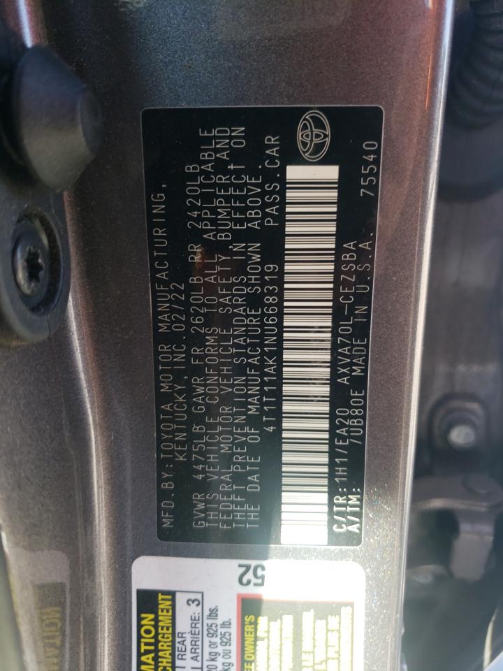 4T1T11AK1NU668319 2022 Toyota Camry Se