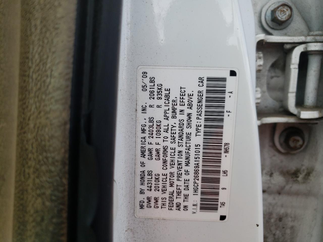 1HGCP26869A151015 2009 Honda Accord Exl