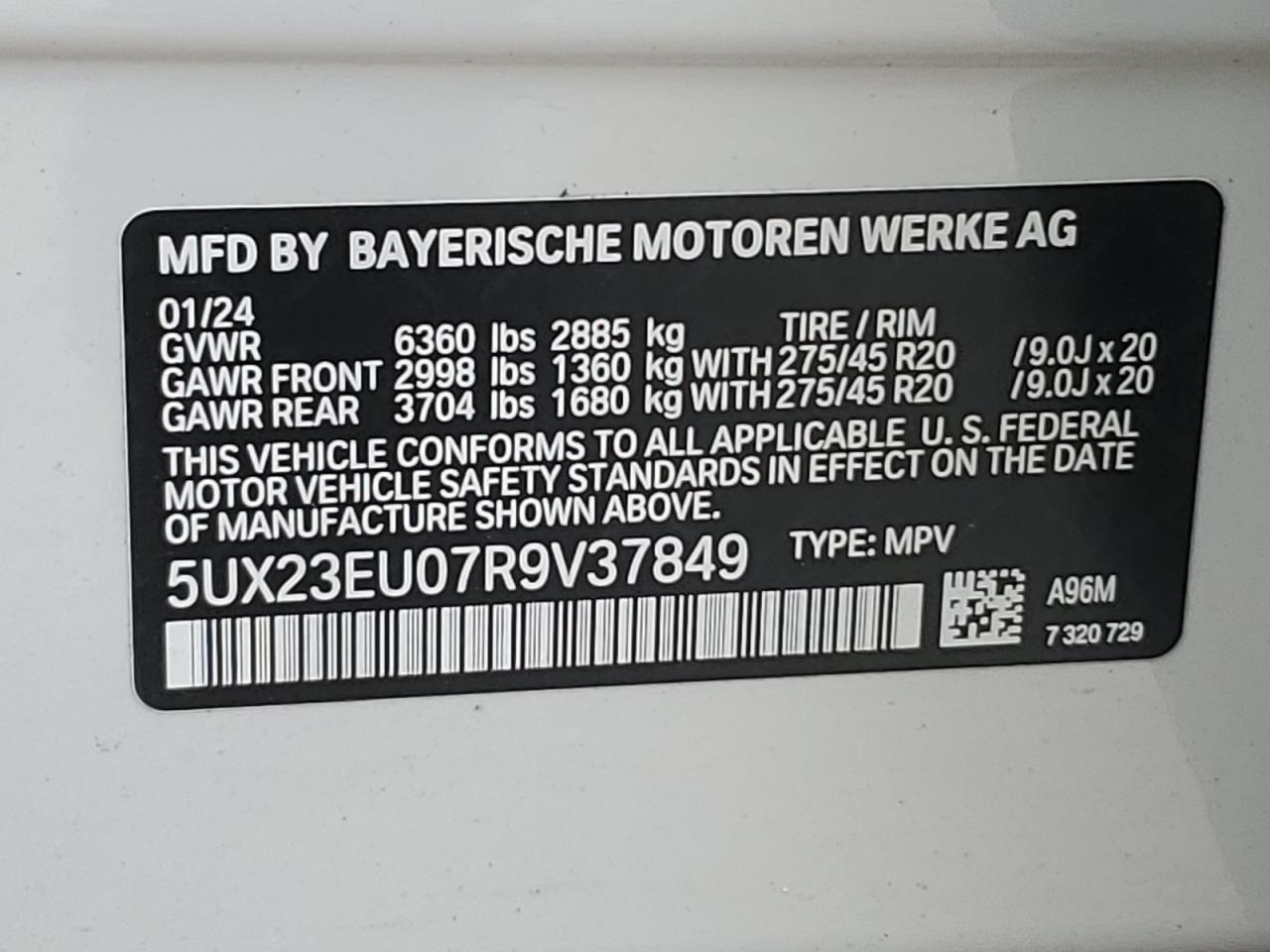 2024 BMW X5 xDrive40I VIN: 5UX23EU07R9V37849 Lot: 78172514