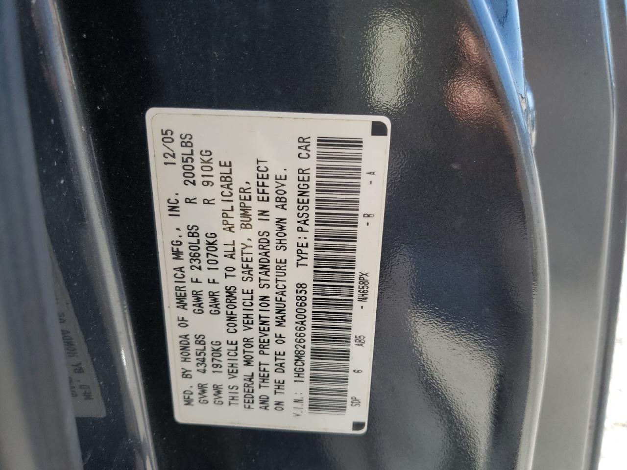 1HGCM82666A006858 2006 Honda Accord Ex