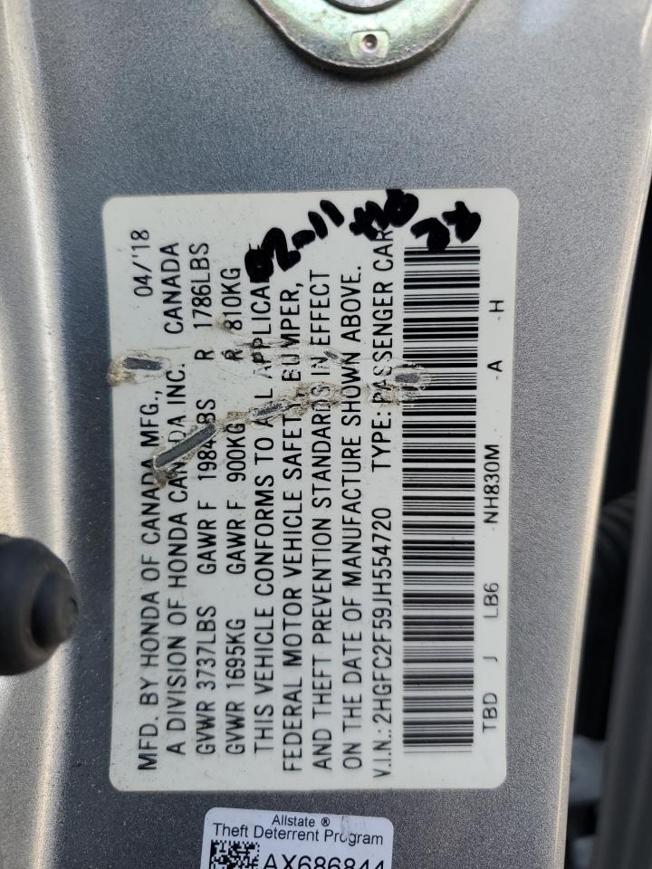 2HGFC2F59JH554720 2018 Honda Civic Lx