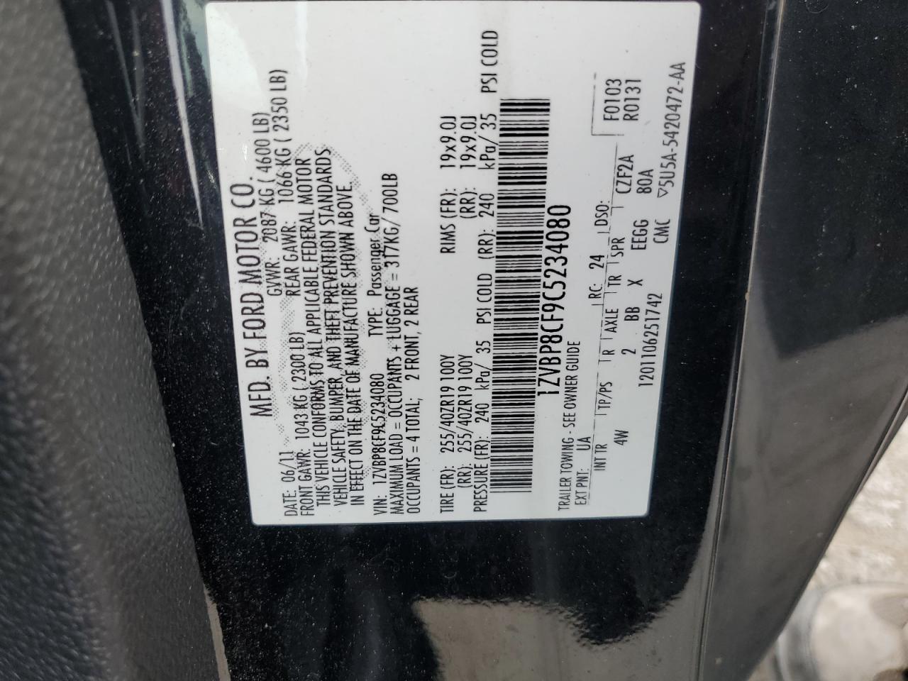 2012 Ford Mustang Gt VIN: 1ZVBP8CF9C5234080 Lot: 76155094